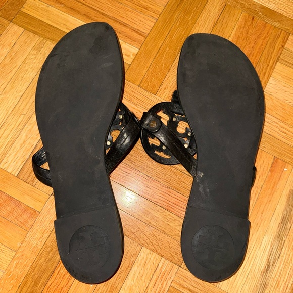 Tory Burch Black Miller Sandals with Silver Logo - Picture 4 of 4